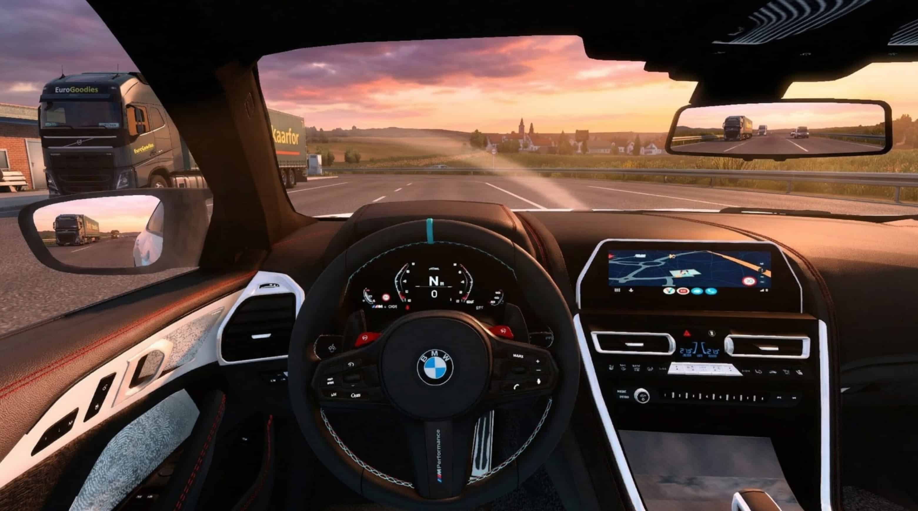 Traseira da BMW M8 G16 Competition com escapamentos realistas no ATS