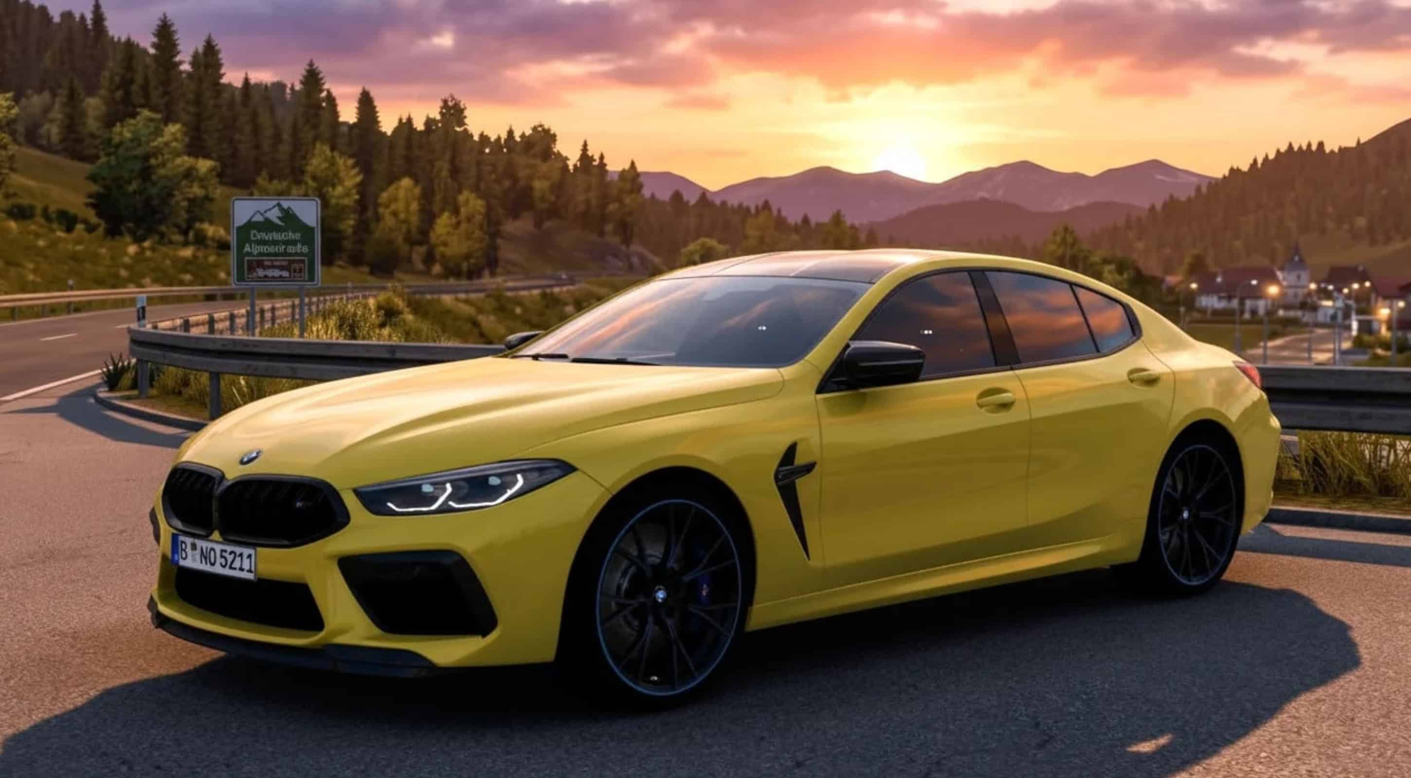 Interior luxuoso e painel do BMW M8 G16 no American Truck Simulator